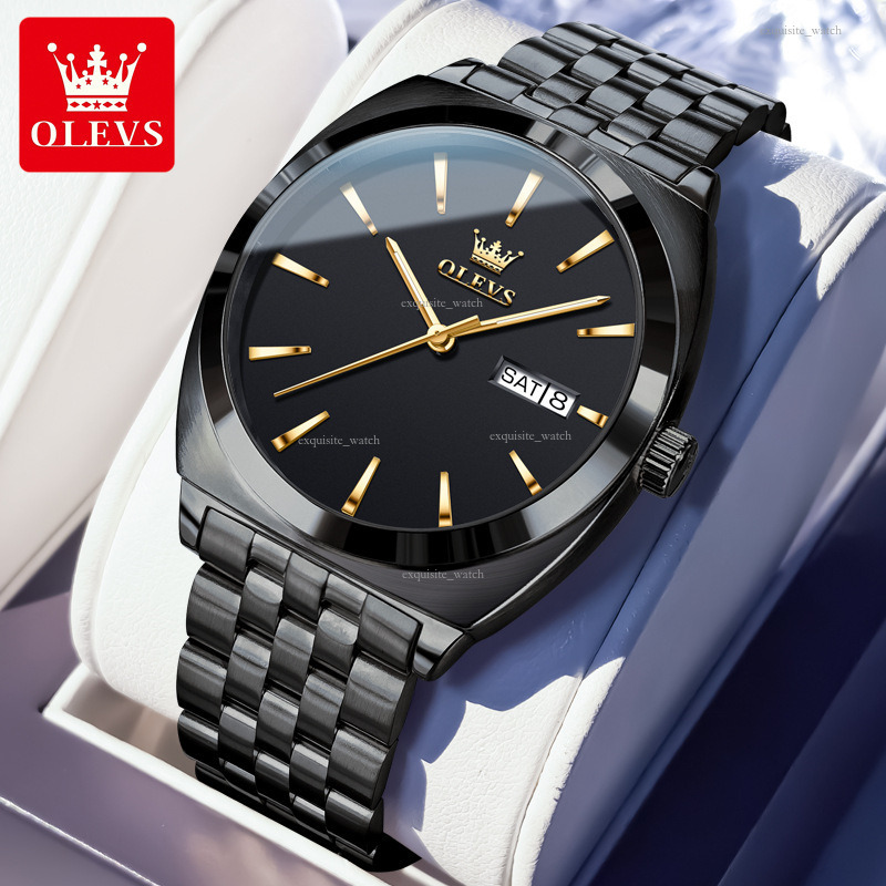 OLEVS Brand Watches Men Designer Men's Watch Barrel-shaped Double Calendar Simple Style Mechanical Watch Luminous Waterproof Men's Watch Fre