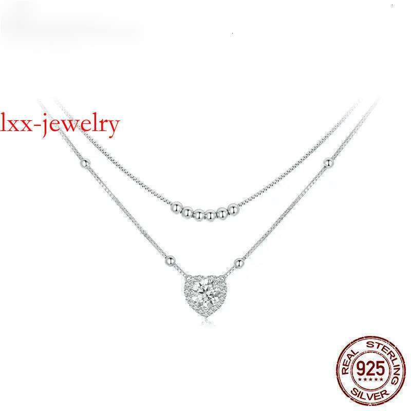 Bamoer Sterg Sier Halo Heart Moissanite Pendant Double-layer Necklace for Women Valentine's Day Gift