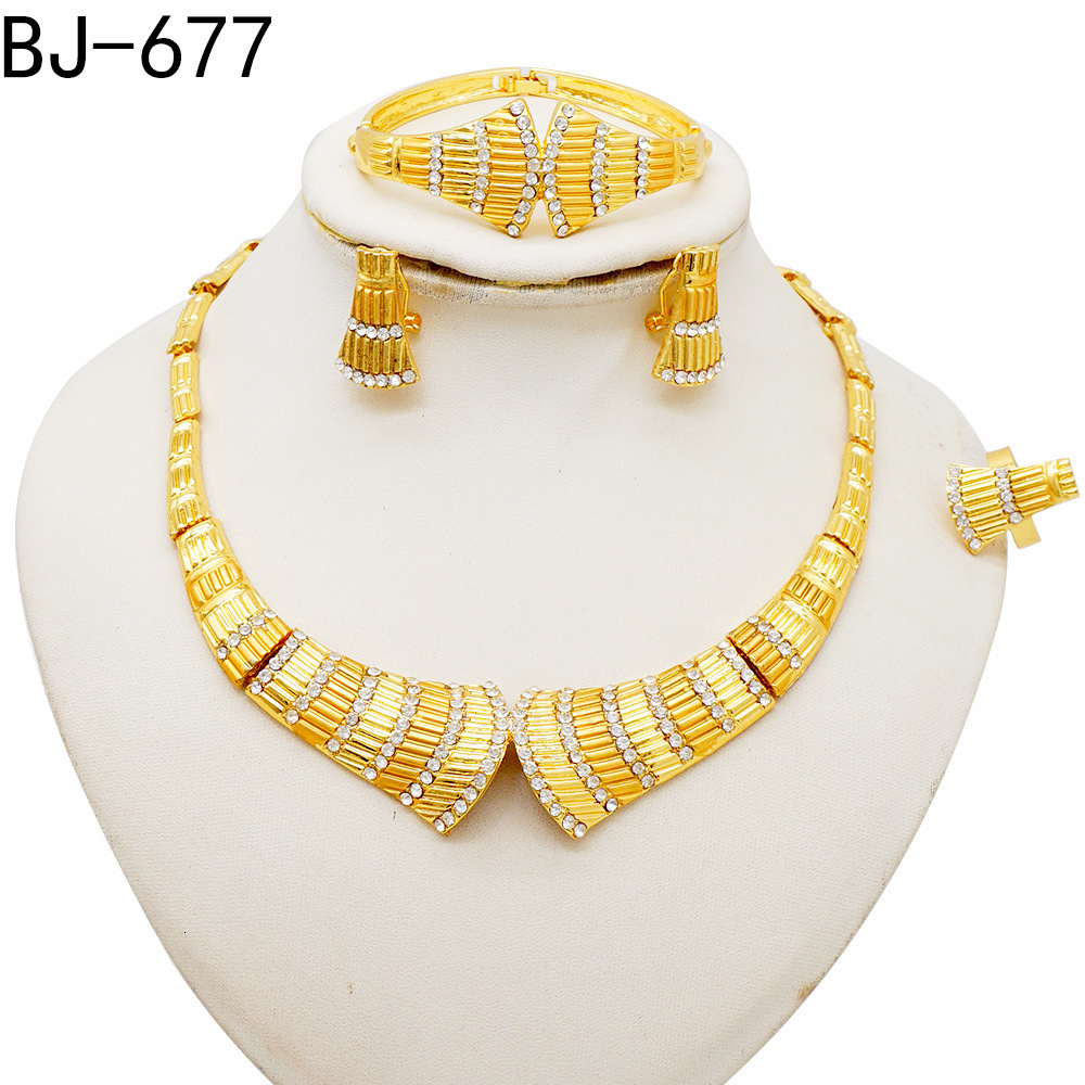 Womens necklace earring bracelet ring jewelry set two tons 18K gold-plated Dubai party jewelry Nigeria trend 241115