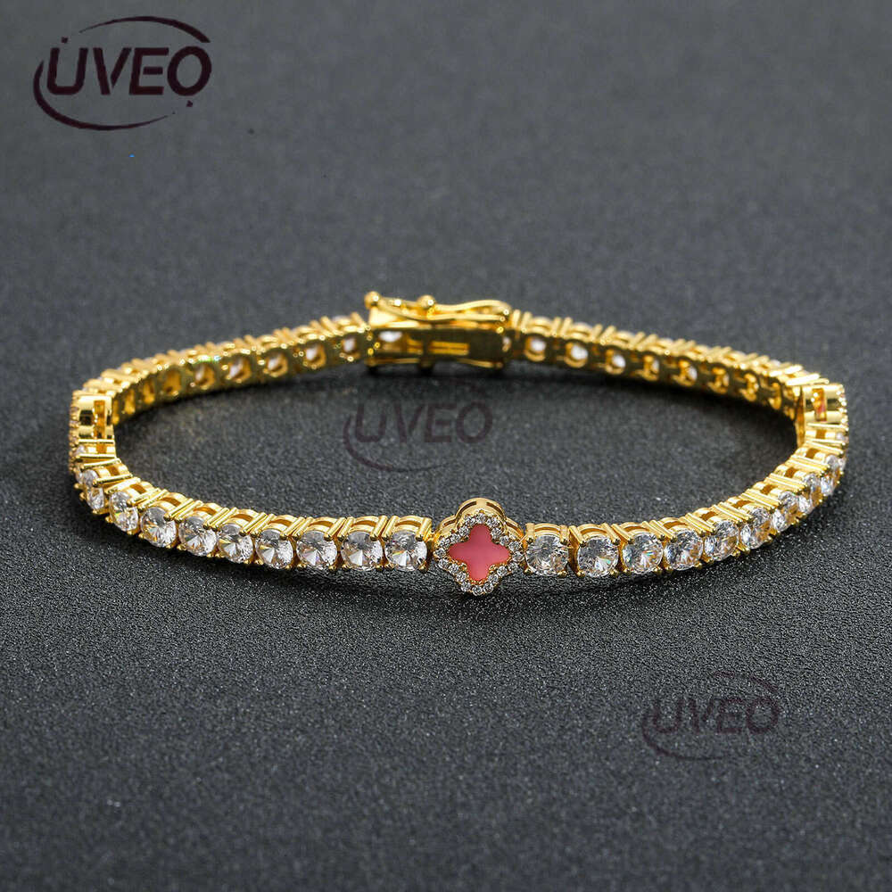 Luxury Hip hop Pink Clover set Ice out VVS Moissanite tennis bracelet Free delivery