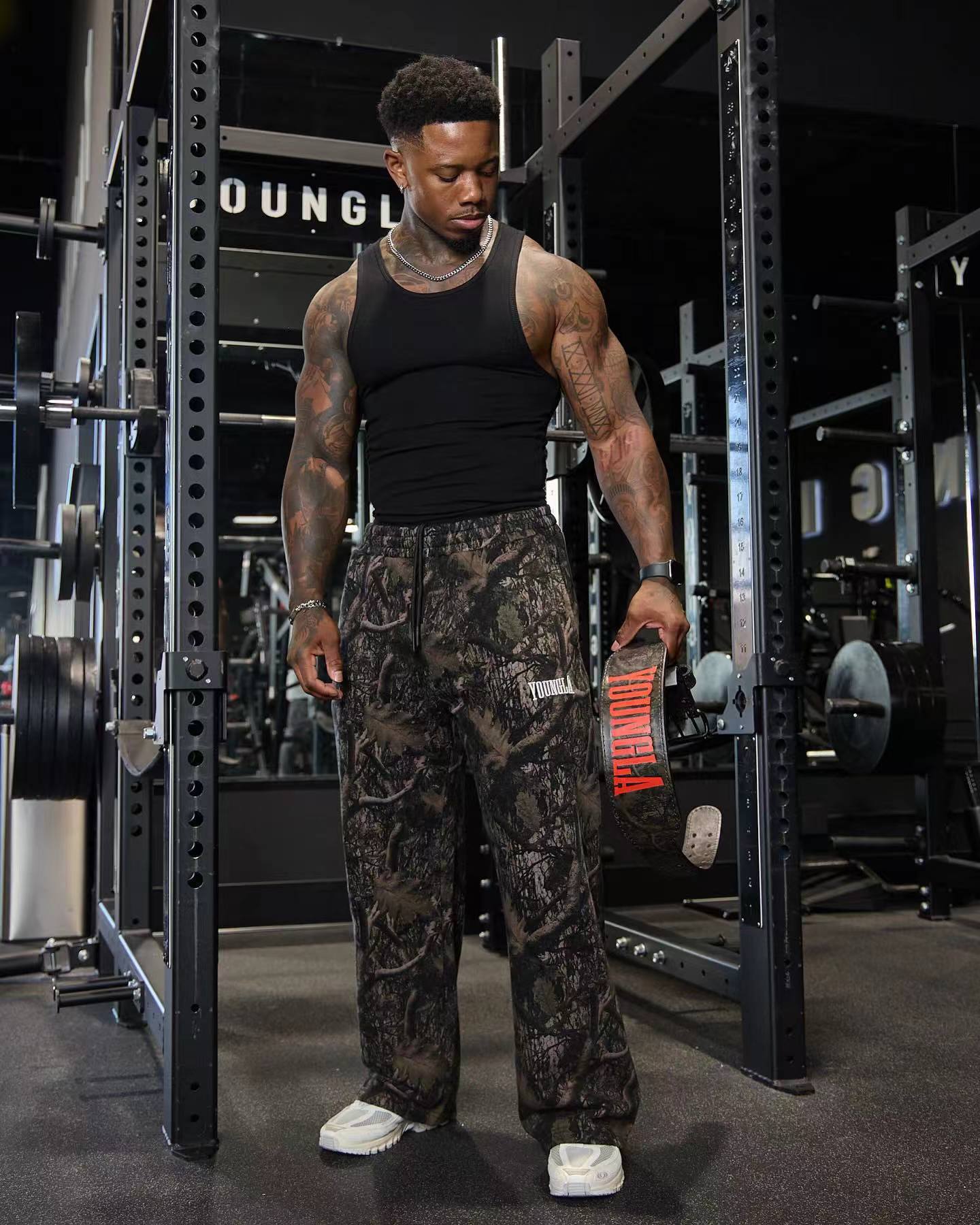 Men's Pants 2025 Young Sweatpants Gym Bodybuilding Running Training Cotton Terry Printed Bouquet Foot
