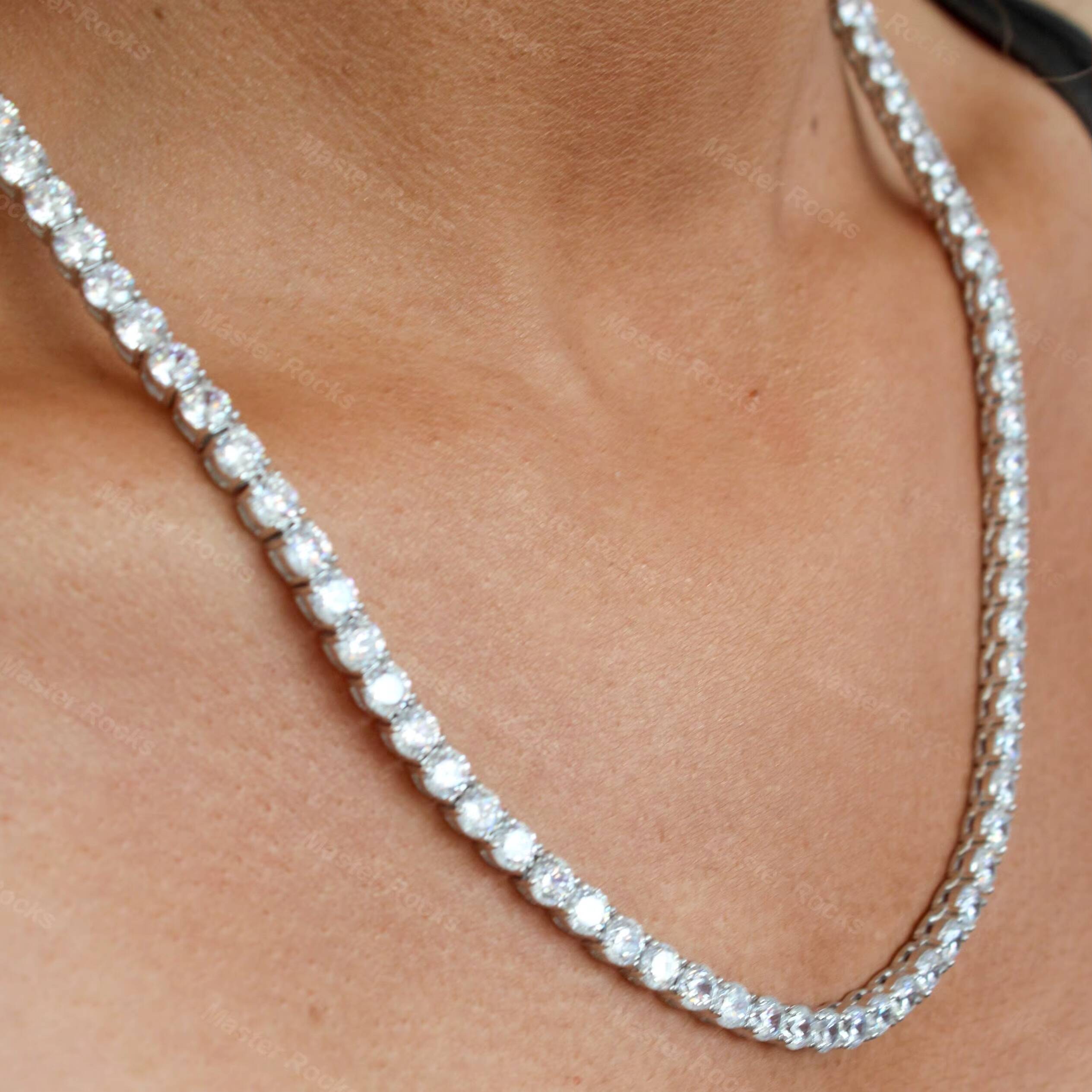 High Quality Tennis Necklace for Men 4mm 5mm 6mm Hip Hop Tennis Chain Necklace 925 Silver Gra Certified Moissanite Tennis Chain