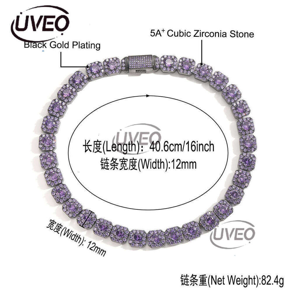 Luxury designer 12mm rock sugar purple Ice out VVS Moissanite collarbone chain for men and women Hip Hop necklace Free delivery