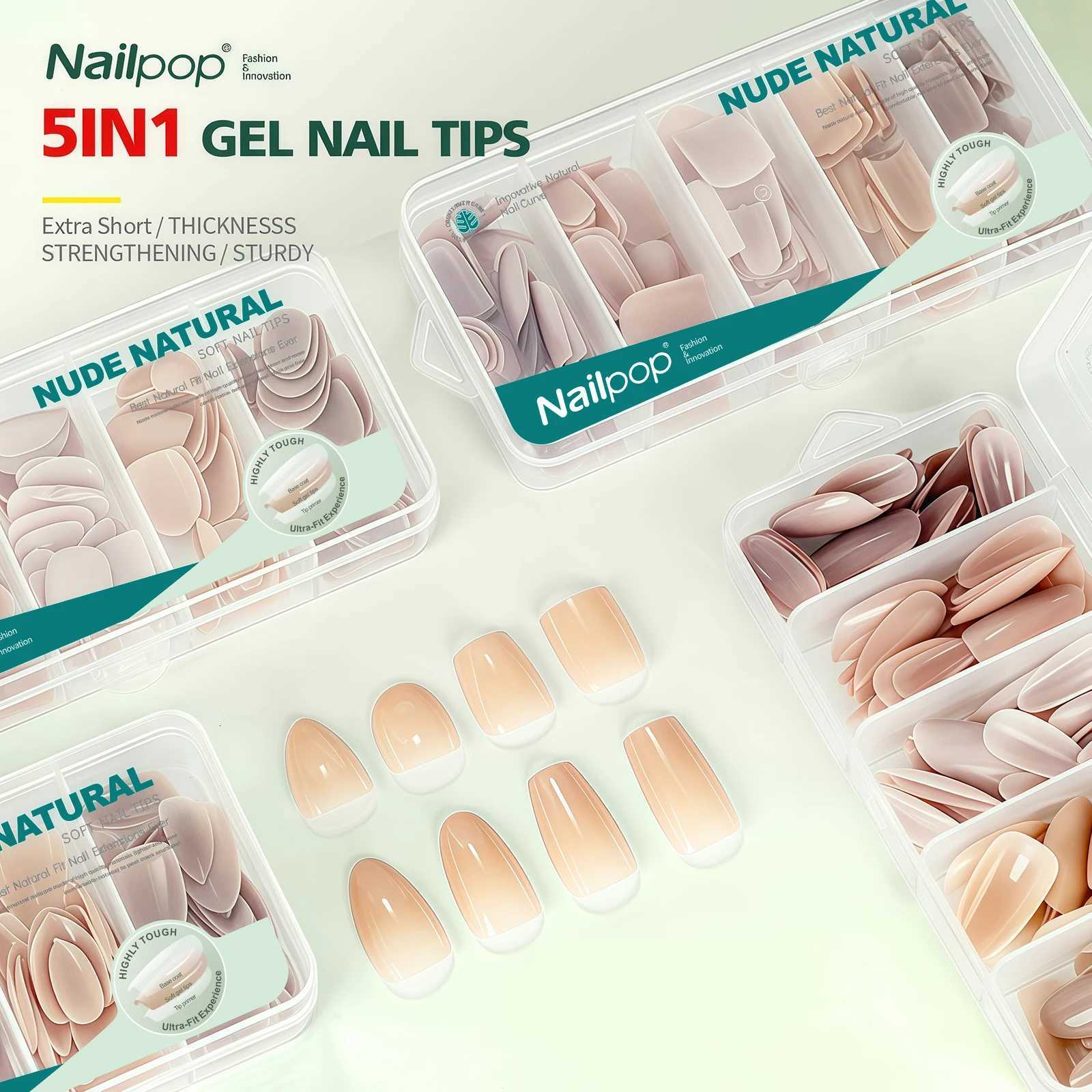 Nailpop Ultra Fit Press On Nails Extra Short/Medium Natural with Base Color Stronger Adhesion Nude Pre-shaped Soft Gel Nail TipsT251118T251119