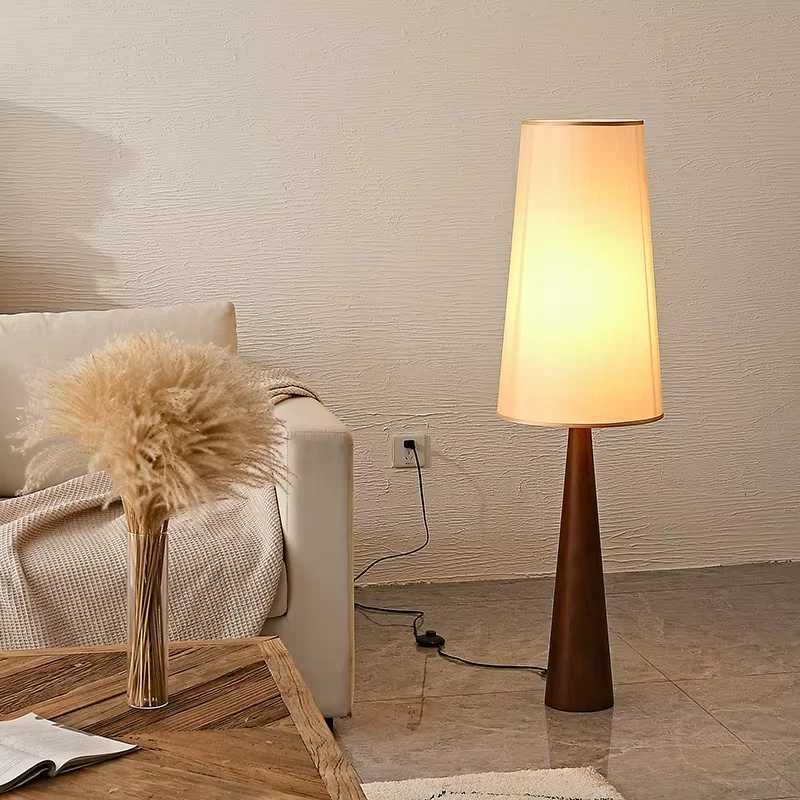 Solid Wood Zen Art Floor Lamp LED E27 Atmosphere Cloth Lampshade Living Room Corner Lamp Sofa Homestay Cafe Bedroom Bedside Lamp M251119