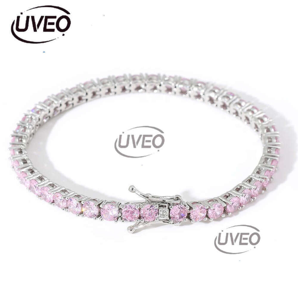 Men Women Luxury Hip Hop 4mm pink single row Ice out VVS Moissanite necklace Tennis bracelet Free delivery
