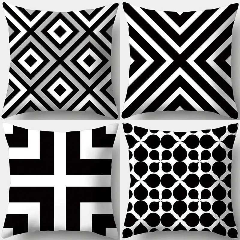 Home Decor Geometric Pattern Black White Covers Pattern Cushion Cover Suitable for Sofa Bedroom Car CoverM251119