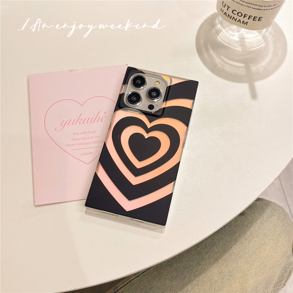 Laser Gradient Heart Phone Case Compatible with iPhone 17/16/15 Pro Niche Shockproof Protective Case iPhone 14/13