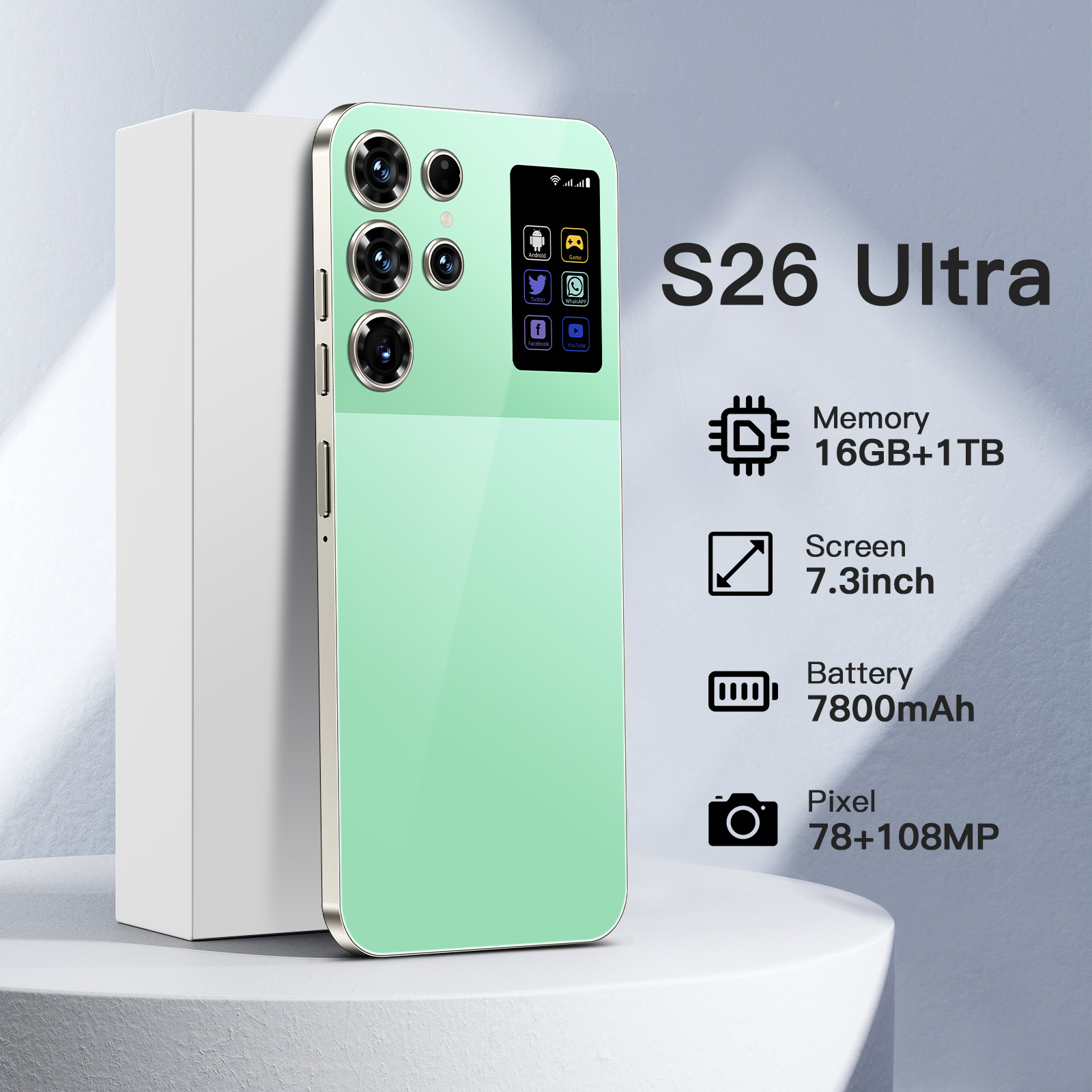 The best-selg S26 Ultra features an octa-core 16+1TB mid-hole 7.3-inch model Unlock Touch Screen Phone Androids Camera Telephone HD Display Face Recog