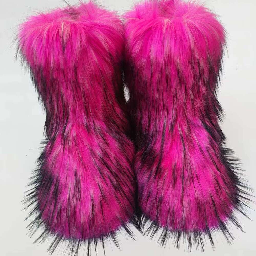 Snow Boots Flat High-Top Imitation Raccoon Fox Fur Winter Warm Mid-Calf Women's Shoes dh1103675481