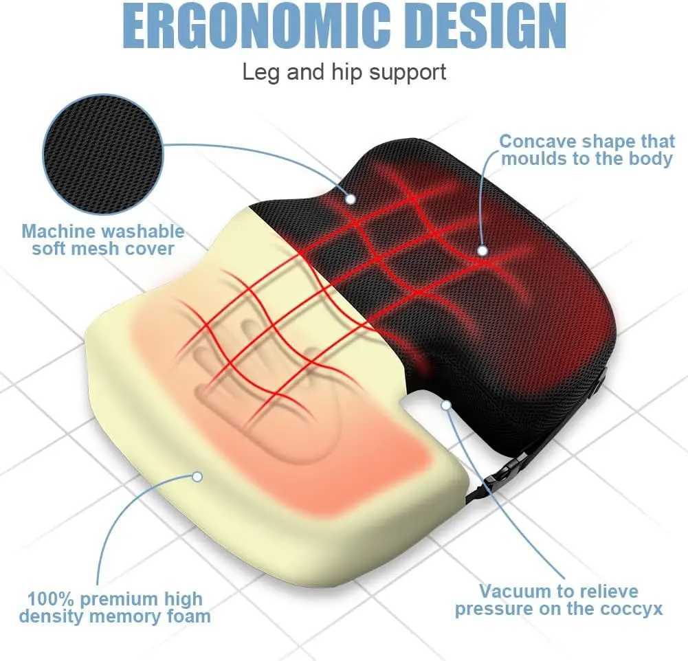 Seat Cushions for Office ChairsMemory Foam Coccyx Cushion Pads for Tailbone PainSciatica Correct Sitting PostureM251119