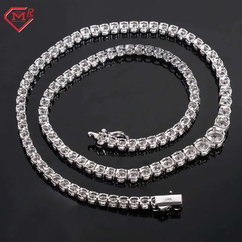 Trendy Necklace Gradient Design Hip Hop Sier VVSHiphop Moissanite Tennis Chain
