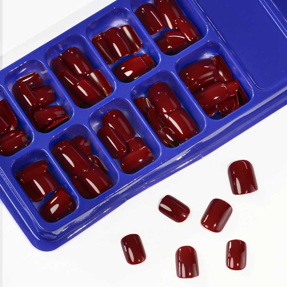 120Pcs Wine Red Short Almond False Nails Tips Full Cover Korean Press On Nail Oval Fake Fingertips for Nail Art Extension Tips T251118T251119