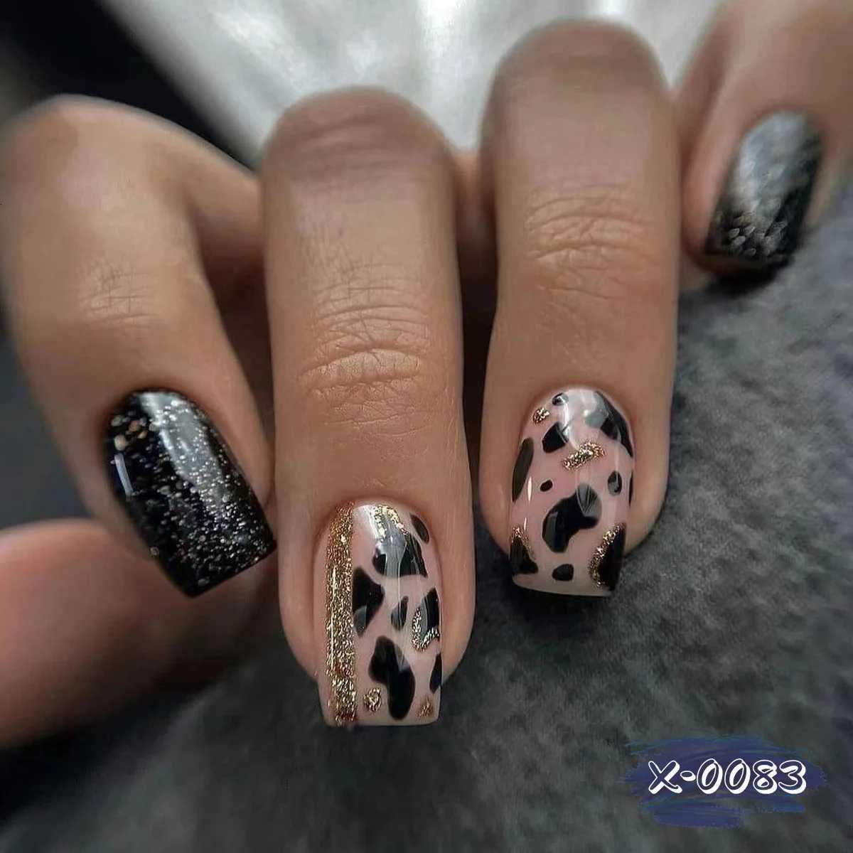 24Pcs Short Square Head False Nail with Purple Leopard Print Cats Eye Design Press on Nails Tips Reusable Full Cover Fake NailsT251118T251119