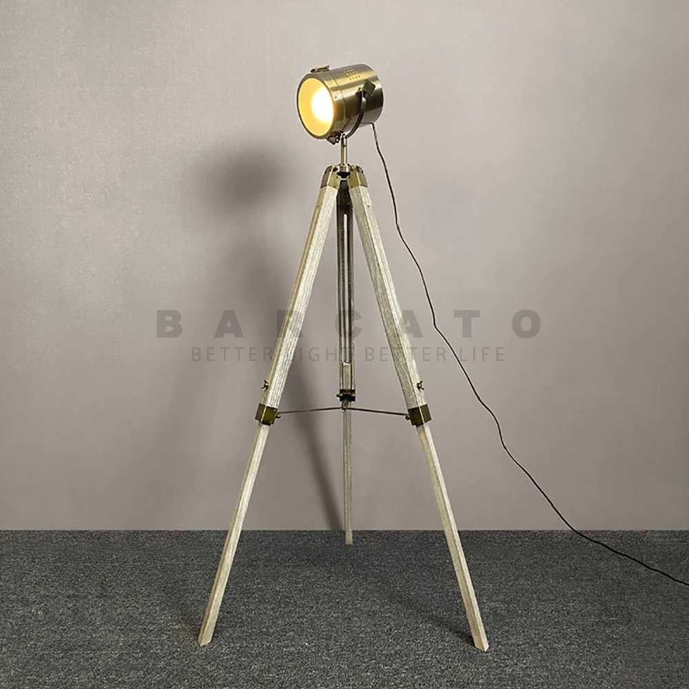 American Vintage Wood Floor Lamps Loft Wooden Industrial Bar Hotel Study Studio Retro Tripod Standing Lights Home Decor M251119