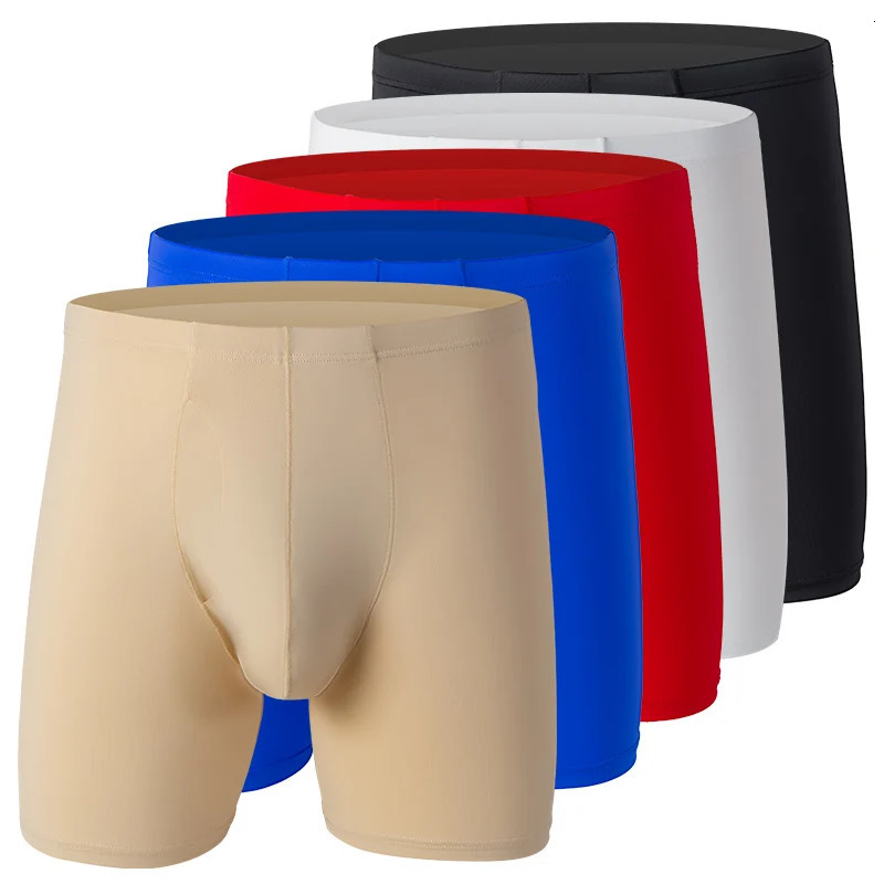 Mens Boxing Shorts Homme Slim Ice Silk Underwear Panites Solid Comfort Ushaped Convertible Pocket Cueca Calzoncillo 250417