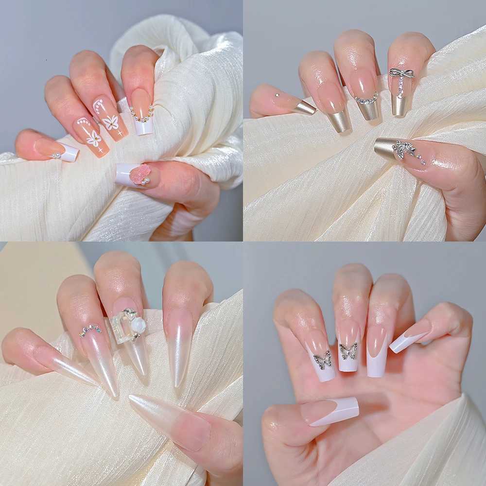 24Pcs French Fake Nails y2k alloy Butterfly Design coffin Long Fake Nail Patch Full Cover Press on Artificial nails Nail PatchesT251118T251119