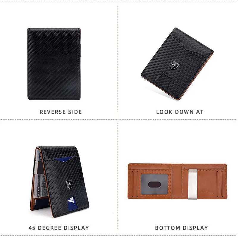 New RFID Name Engraving Simple Short Men Card Wallets Carbon Fiber Card Holder Slim Male Wallet Photo Holder Men Card ClipsT251119