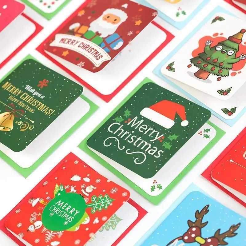 24Pcs/lot Christmas Greeting Card Kids Mini Christmas Blessing Greeting Cards Envelope New Year Postcard Gift Card Xmas Party G251119