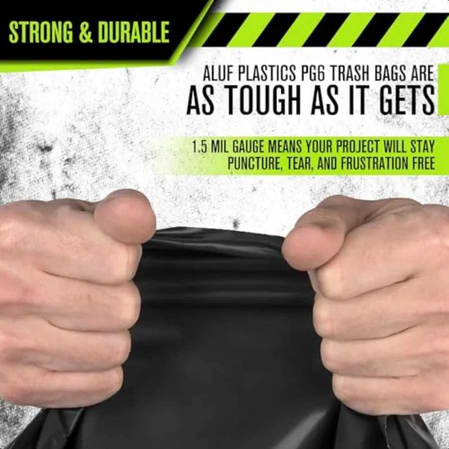 65 Gal Black Heavy Duty Garbage Bags 15 Mil 50x 48 Pack of 50 For Contractor Outdoor Construction Storage C251119