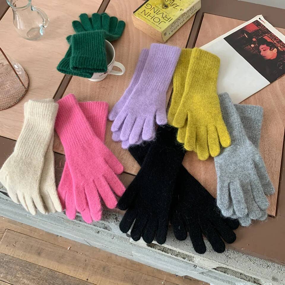 2024 Female Elastic Full Fingers long Rabbit Wool Women Winter Solid Color Mittens Thicken Warm Gloves ddmynov - view 3