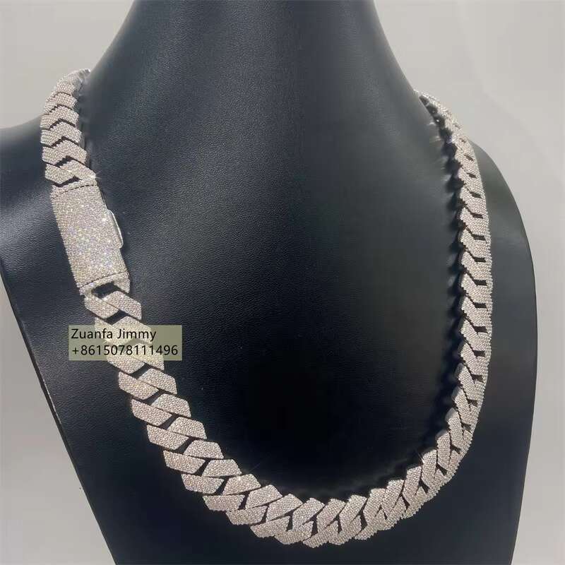 Pass Diamond Tester 18mm 4Row VVS1 Moissanite Hip Hop Style Jewelry Miami Cuban Link Chain