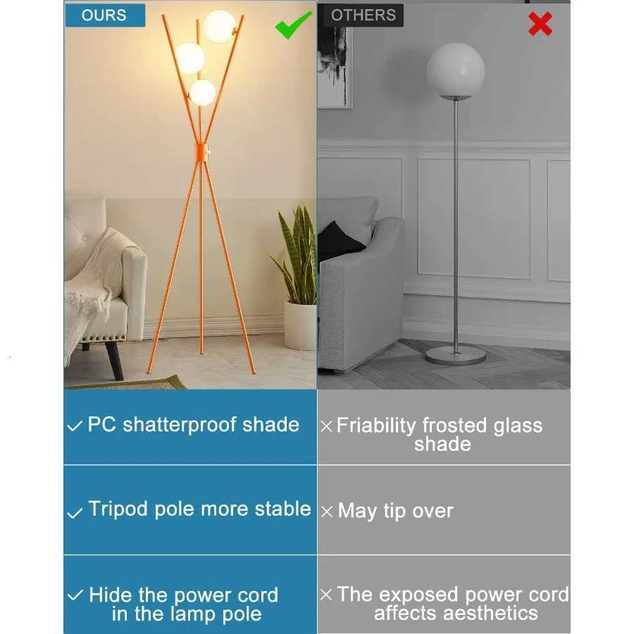 Stepless Dimmable Tripod Floor Lamp with 3PCS 3000K G9 Bulbs for Living Room and Bedroom Stable Base Orange Mid Century Modern M251119