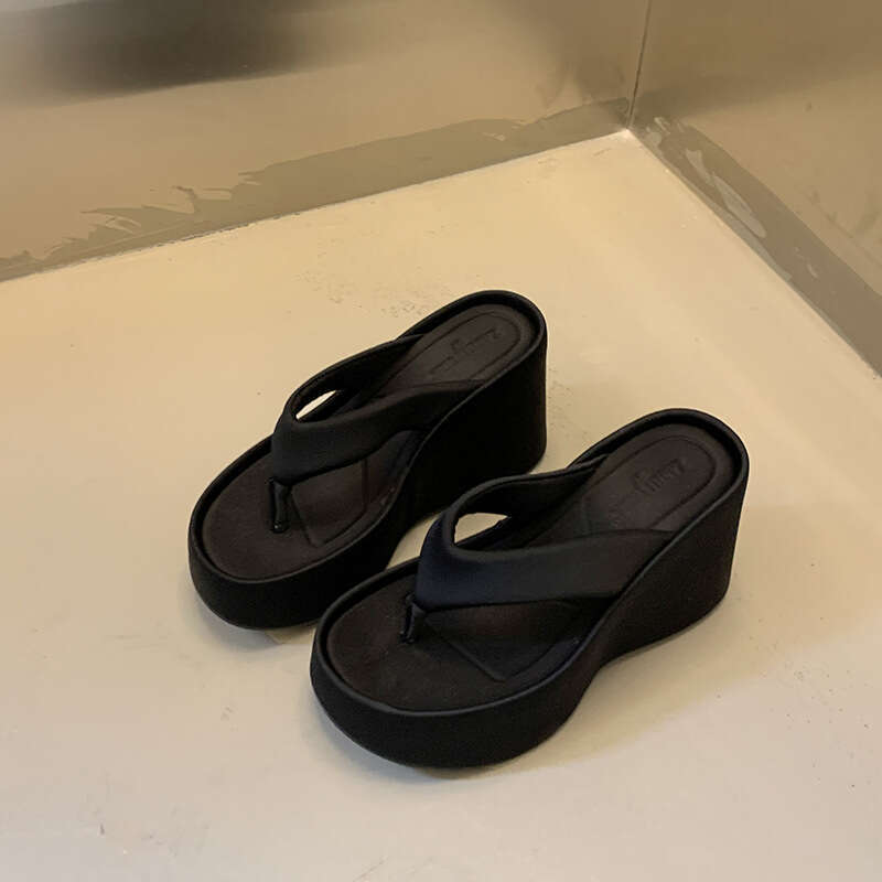 2025 Summer Hot Girl 10cm Platform Thick Sole Wedge Toe Clip-On Flip-Flops Women's Sandals Slippers Elegant Outdoor Wear