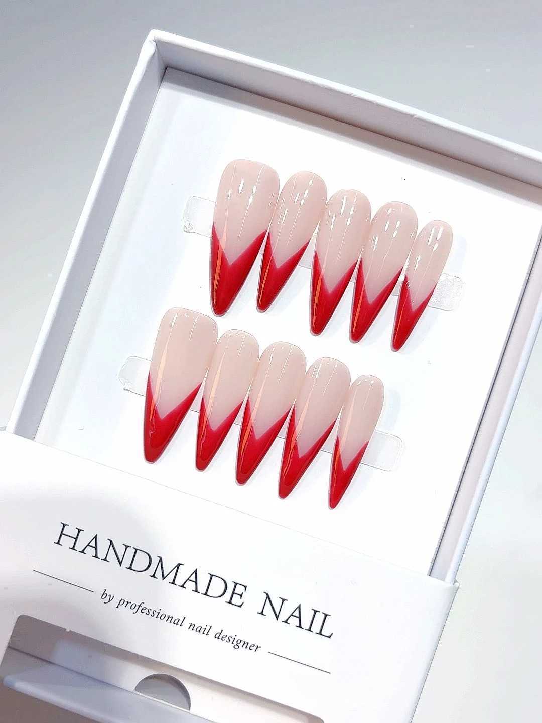 Red V French Mid-Length Pointed Fashion Nail Art A035T251118T251119