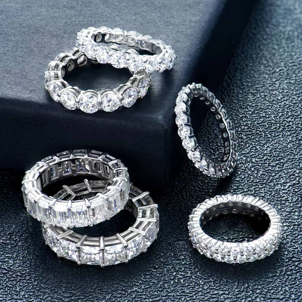 Xingyue Gems Classic Jewelry GRA Certificate 3mm Hip Hop 925 Sterling Silver Eternity Band Ring Iced Out Moissanite Ring