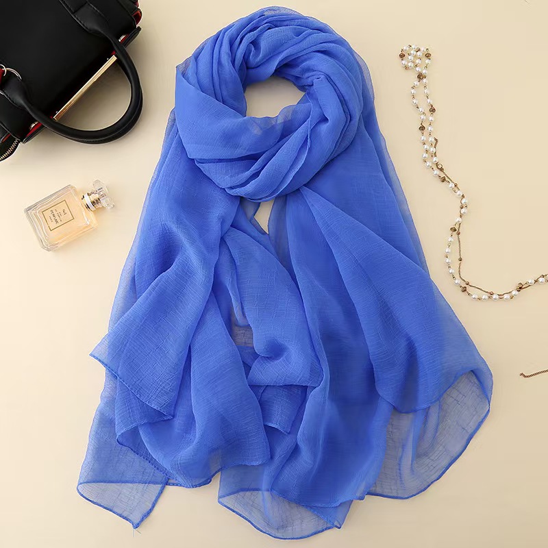K440 New chiffon solid color silk scarf crocodile wrinkled scarf scarf female beach towel summer long shawl autumn and winter all-match wholesale