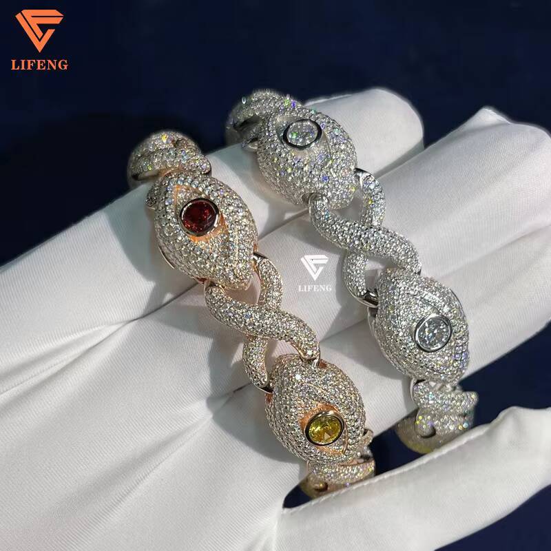 Lifeng Jewelry Pass Diamond Tester VVS Moissanite Cuban Link Eyes Bracelet 925 Sterling Silver Rapper Singer Diamond Bracelet