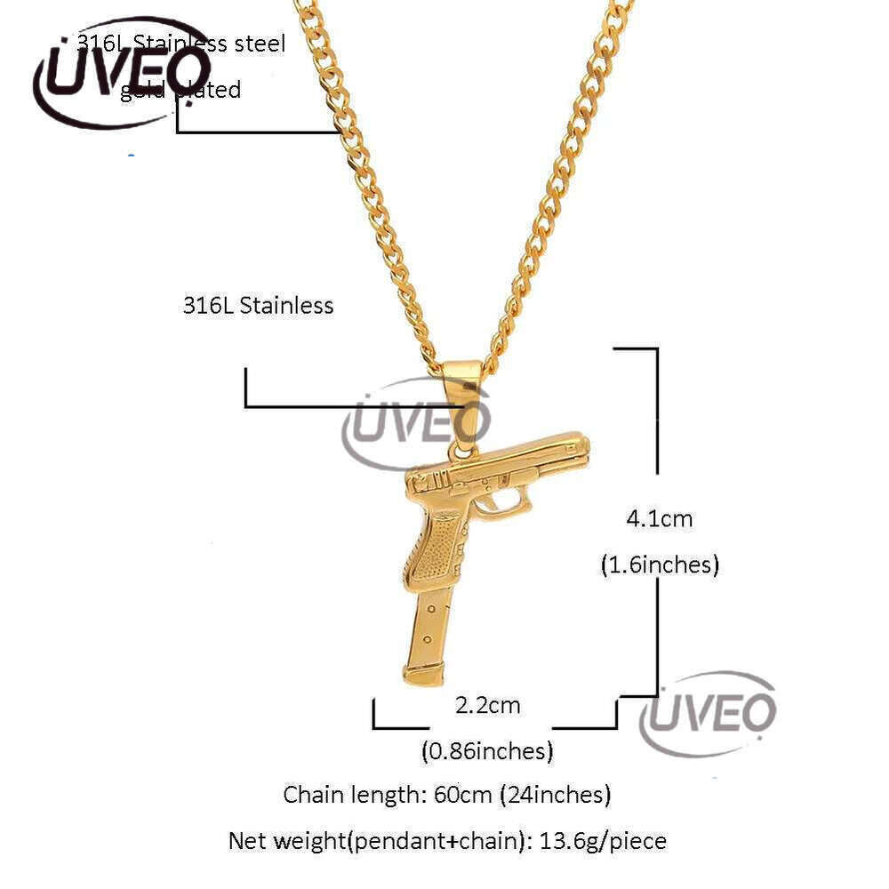 Gold Pistol Necklace Mens Necklaces Stainless Steel Gun Pendant Hip Hop Jewelry