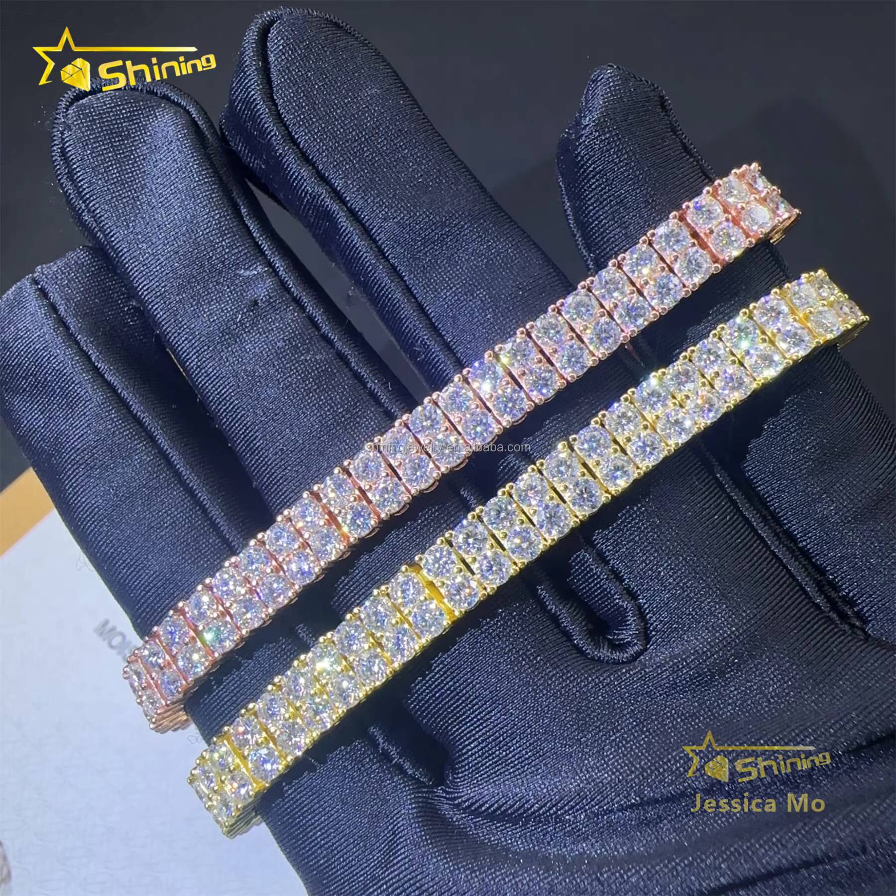 Bulk Stock New Arrivals S925 Solid Silver Two Rows 3mm Hip Hop Jewelry VVS1 Moissanite Iced Out GRA Certificate Tennis Bracelet