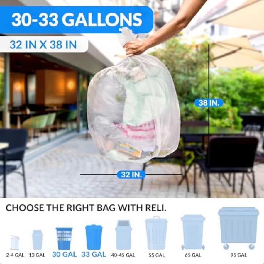 3033 Gallon Trash Bags Heavy Duty 250 Count Bulk Clear Large Trash Bags 30 32 Gallon Made in USA C251119