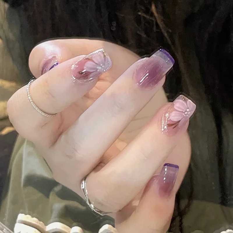 24pcs Long Fake Nails With Jelly Glue French Ballerina Nails Tips Waterproof Faux Medium Coffin false nails Fingernails Press onT251118T251119