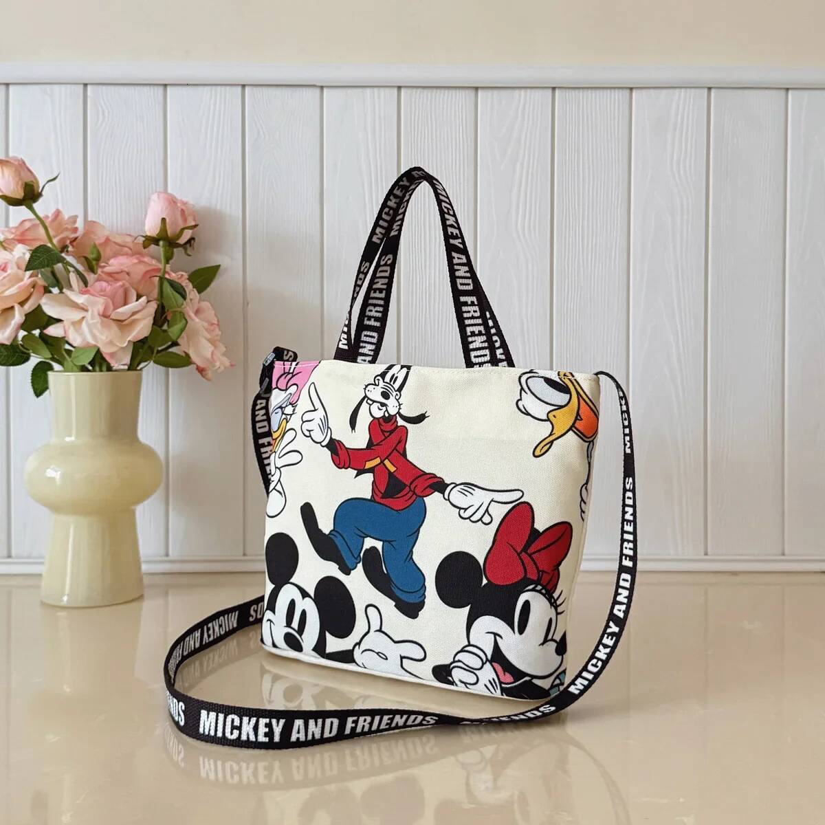 Custom Cute Disney Handbag Anime Cartoon Stitch Angel Canvas Shoulder Fashion Shopping Bag Holiday Gifts