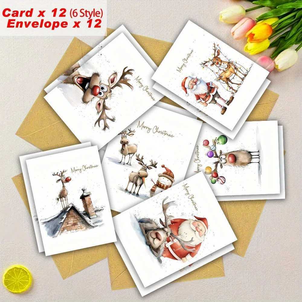 24Pcs WhimsyWorks Christmas Greeting Cards with Envelopes Festive Designs Blank Inside for Office Parties Family Friends G251119