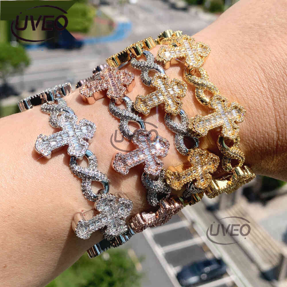 2025 latest model, Ice Out vs Mossany New Hip Hop 8-figure Unlimited Chain Ladder Square Cross Full Diameter bracelet for men and women Free shipping