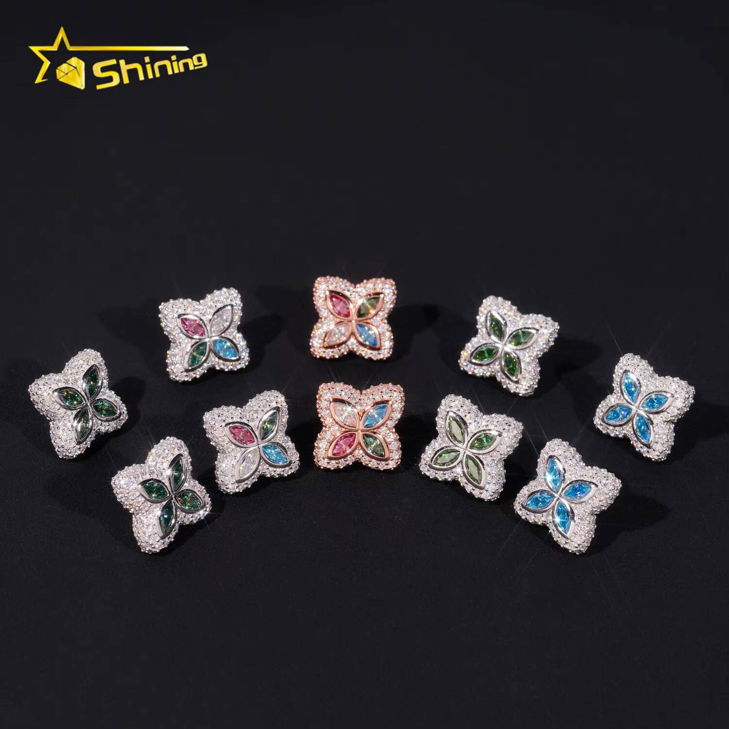 New Stocks Pass Diamond Tester GRA Certified VVS Diamond 925 Silver Hip Hop Jewelry Colored Moissanite Stud Earrings Clover