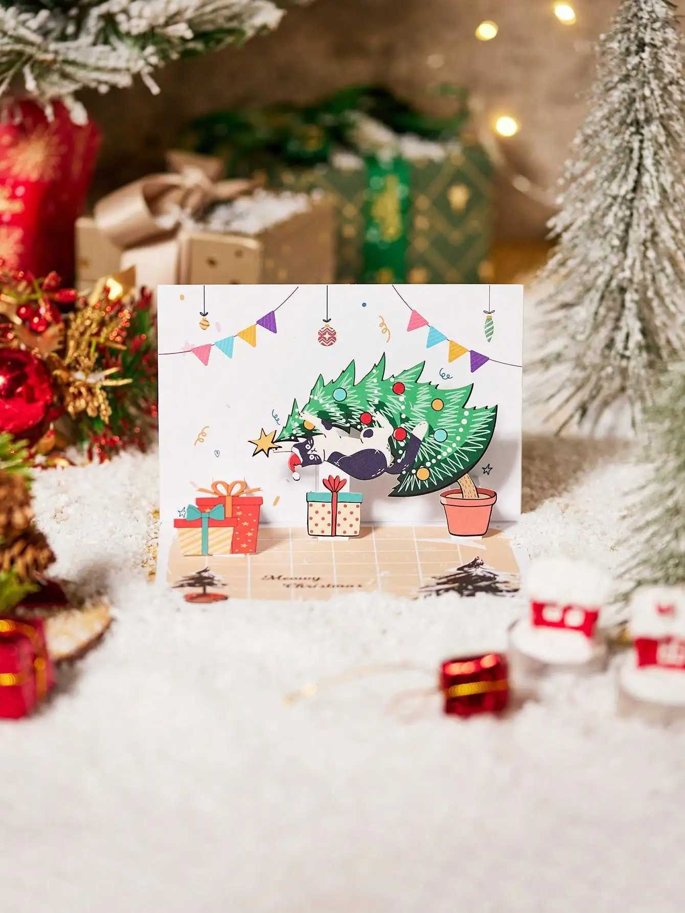 Christmas Greeting Card with Kitten Tree Pop-Up Design G251119