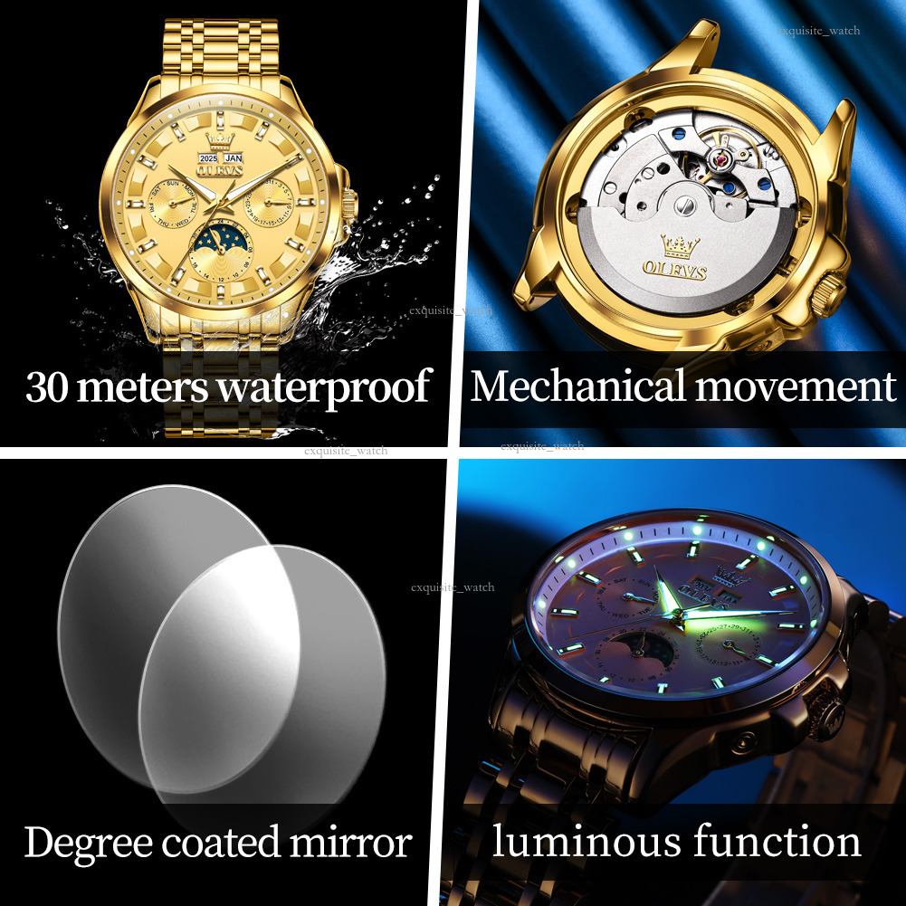 OLEVS Brand Designer Luxury Business Men's Outdoor Perpetual Calendar Multi-functional Mechanical Watch Fully Automatic Waterproof Men's Wat