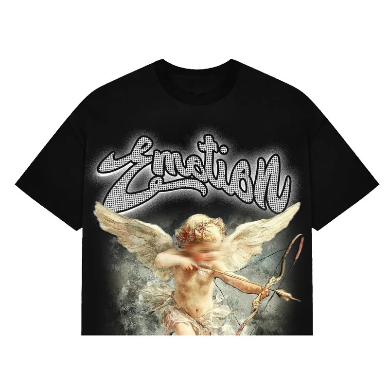 Cross-border Europe United States Trendy MIXED EMOTION T-shirt Cute Print Couple Hip Hop Style Casual Short Sleeve 250411