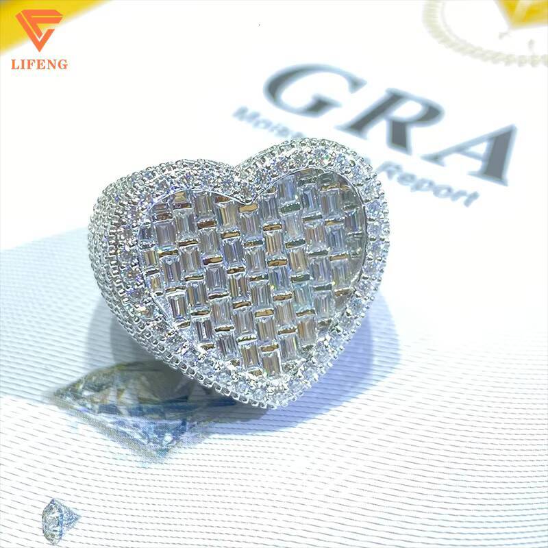 Iced Out HipHop D VVS Moissanite Ring Men Women Jewelry Custom Two Tone Heart Full Diamond 925 Sterling Silver Ring