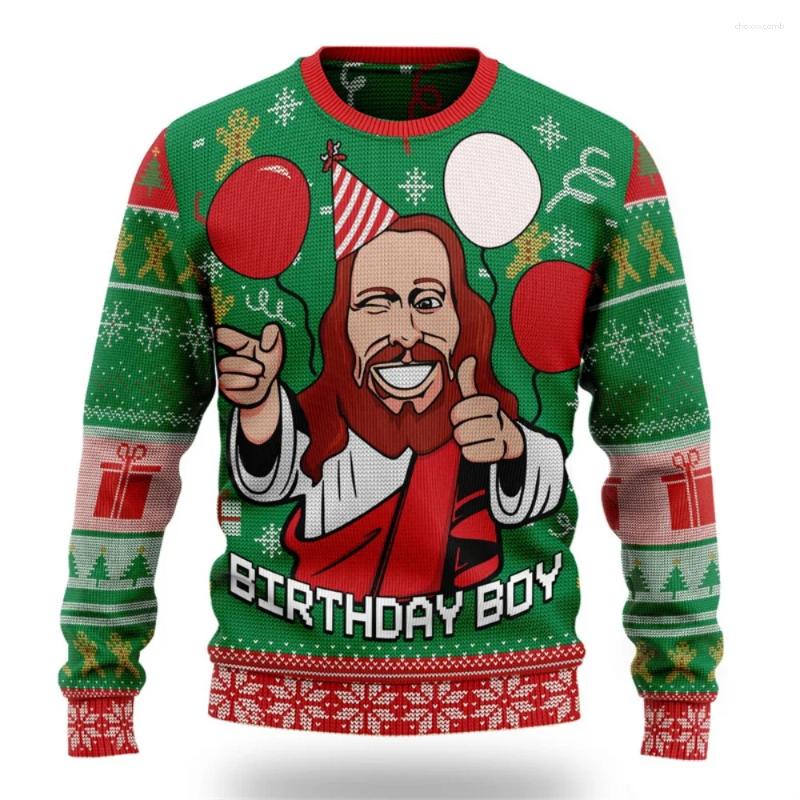 Men's Hoodies Ugly Christmas Sweater For Men Women Funny Cartoon Santa Claus Jesus Graphic Crew Neck Sweatshirt Year Holiday Pullover Tops - view 4