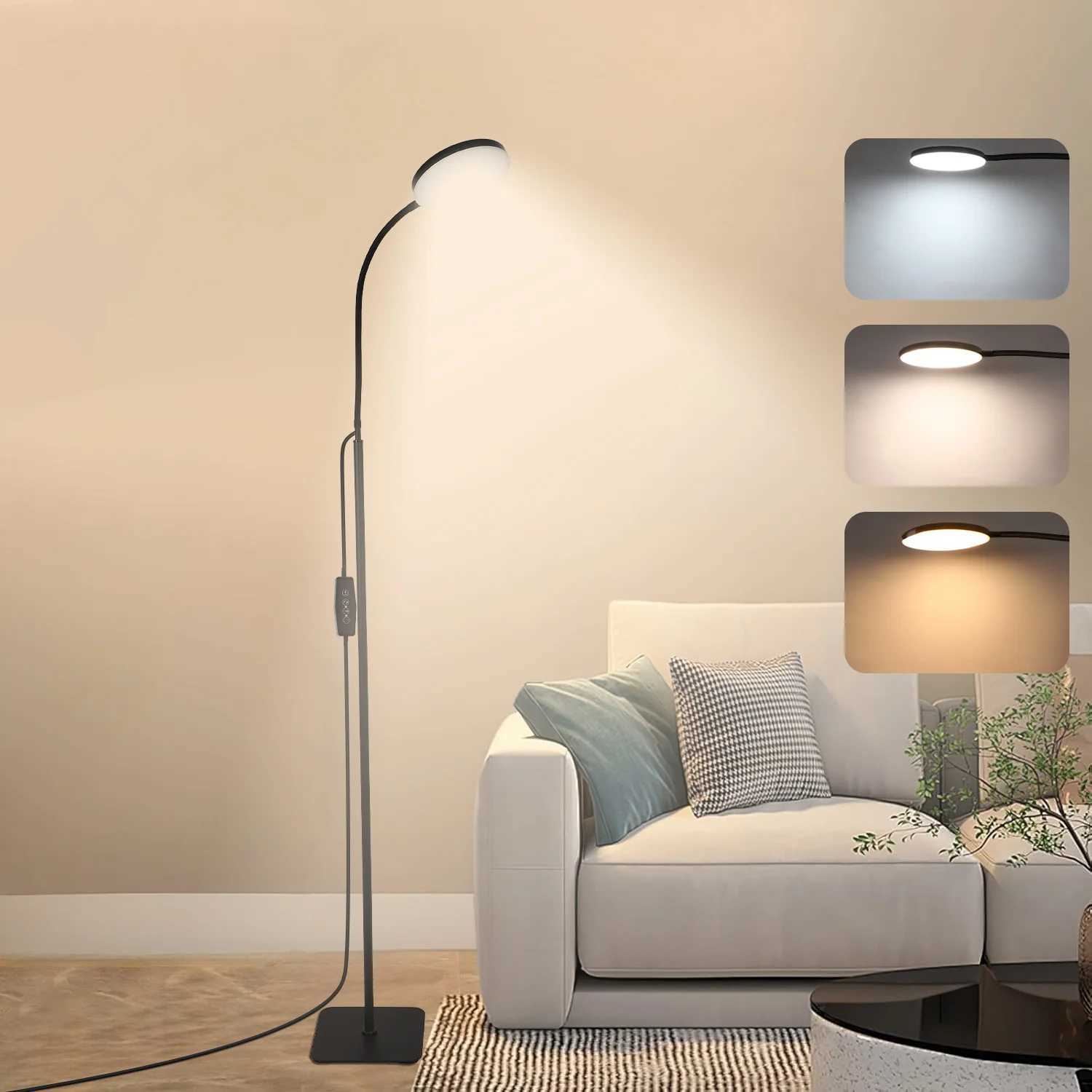 Circular LED floor lamp with 3 color temperatures 5 brightness adjustment levels suitable for living rooms bedrooms offices M251119