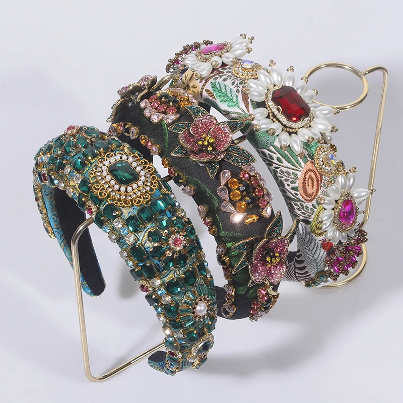Craft Rhinestones Baroque Wide Headbands For Women Fashion Party Elastic Hairband Hair Accessoires Hair Hoop 250418