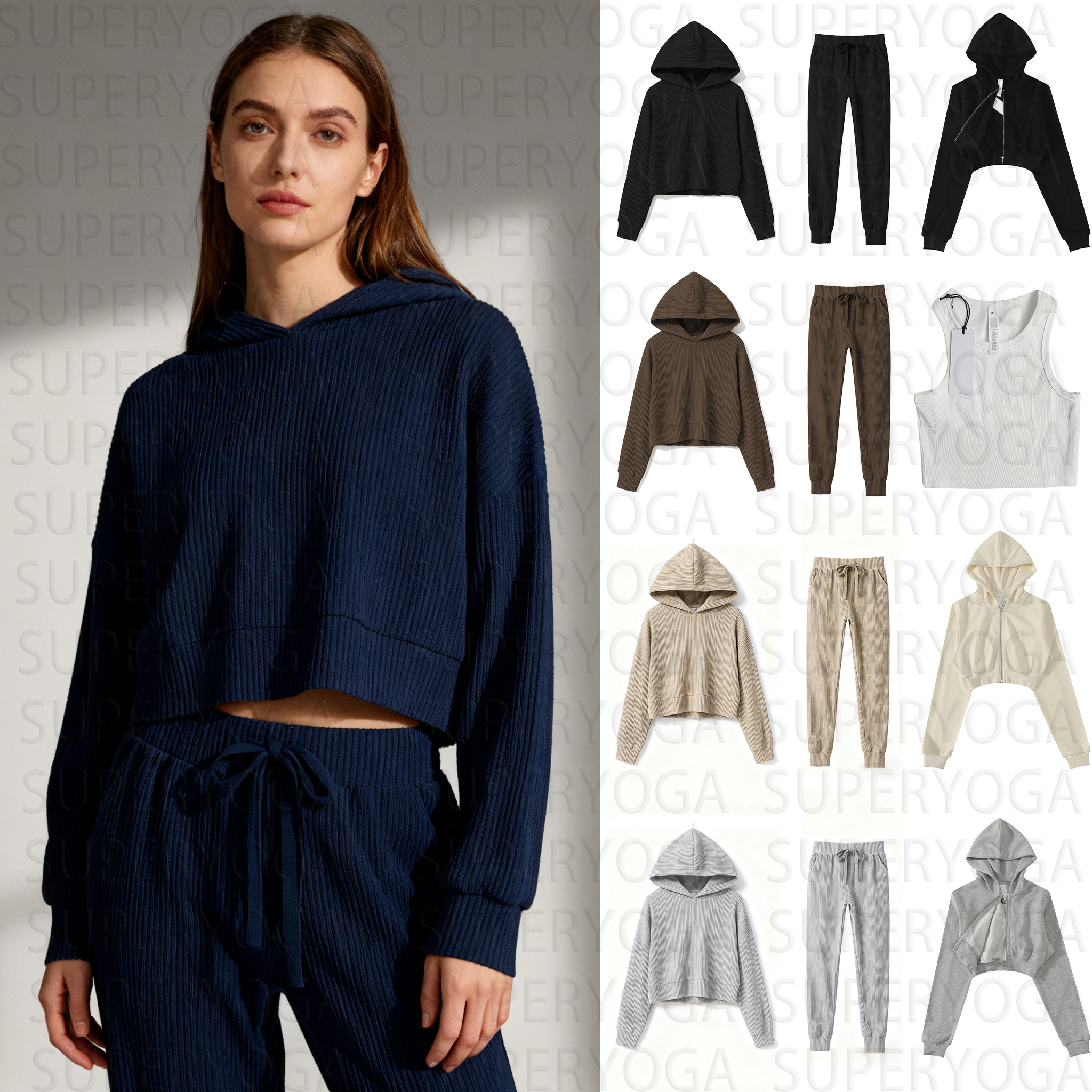 New Women Clothes Yoga Set Corduroy Sportswear Cropped Hoodie Warm Jacket Leggings Thickened Fall Winter alosetism Women Clothes