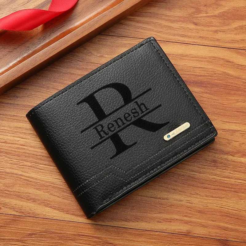 Personalized Custom Name Bifold Short Wallet Casual Lychee Patterned Soft Leather Mans Wallet Multi Card Slot PU Leather PurseT251119