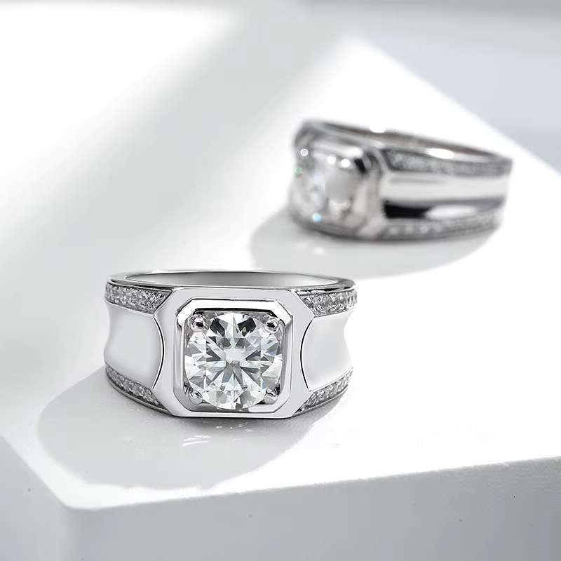 S 1CT 2CT DEF VVS Stones Ban Sier Plated White Gold Men's Ring Moissanite Dias Men Rings Shining AAAAA